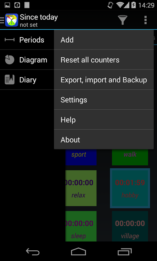 Android application TimeStatistic PRO screenshort