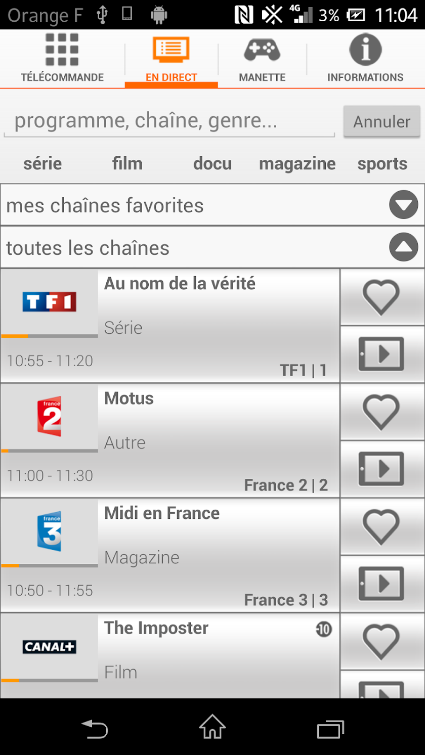 TVcommande dOrange Screen 2