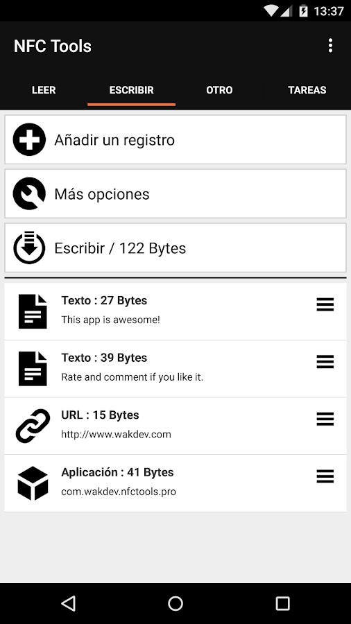   NFC Tools: captura de pantalla 