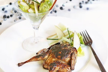Honey-glazed quail with Waldorf salad