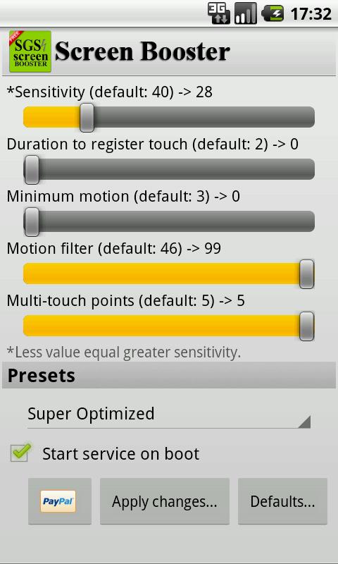 SGS Touchscreen Booster - screenshot