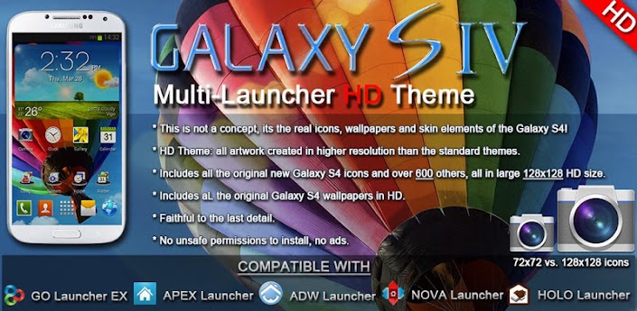 لعشاق القلاكسي لانشر مميز Galaxy S4 HD Multi Launcher Theme v1.0