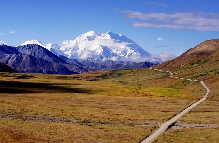 A ribbon of road leads to Mt. McKinley in Denali National Park, Alaska.
