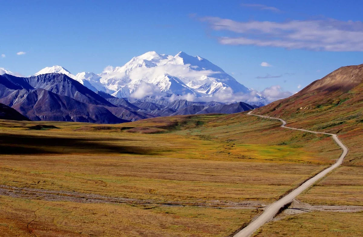 road-Mt-Mckinley-Denali - A ribbon of road leads to Mt. McKinley in Denali National Park, Alaska.