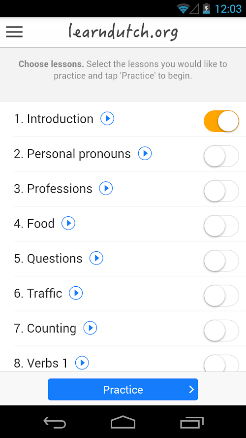 Android application learndutch.org - Flashcards screenshort
