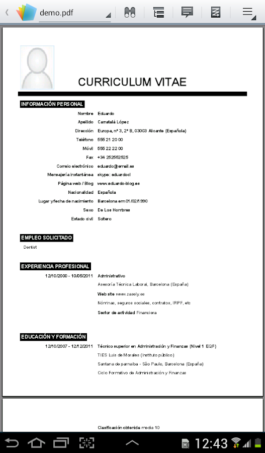 Plantilla Curriculum Europeo
