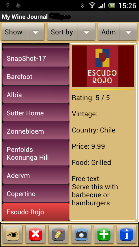 Android application My Wine Journal screenshort