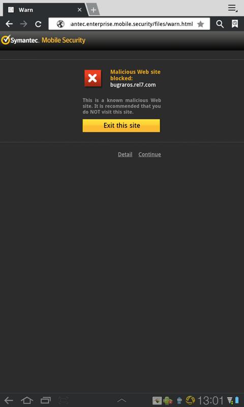 Symantec Mobile Security Agent Screen 3