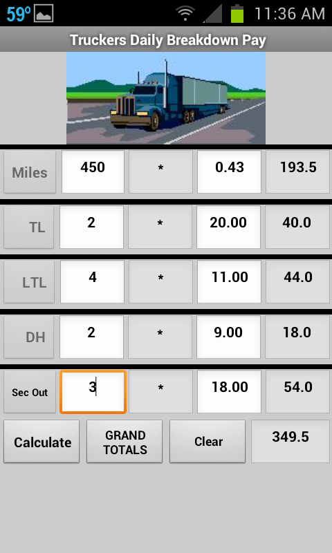 Android application Truckers Route Pay Breakdown screenshort