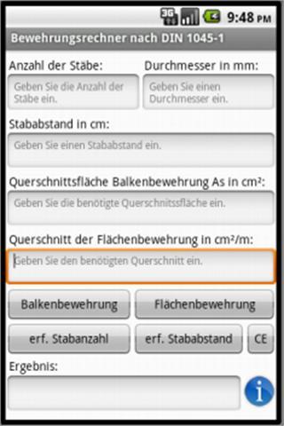 Bewehrungsrechner Screen 1