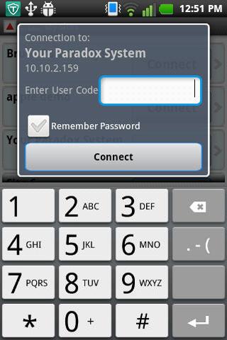 iParadox – Alarm Control Screen 1