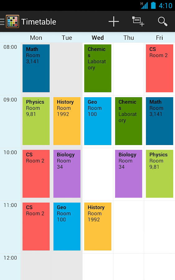  Timetable: captura de pantalla 