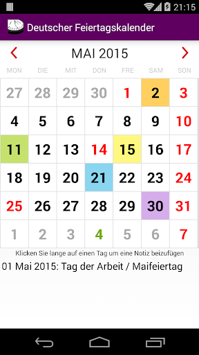 2015 Feiertagskalender NoAds