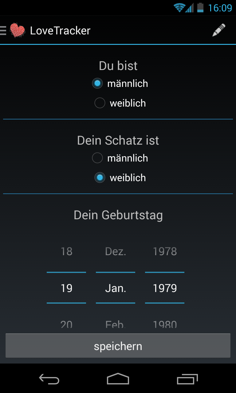 Android application Love Tracker screenshort