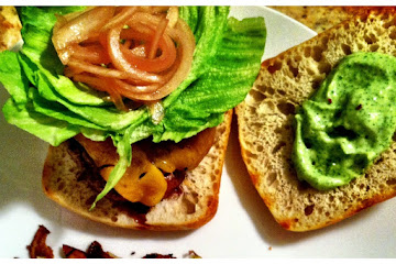 Honey Habanero Aioli Burgers with Pickled Onions
