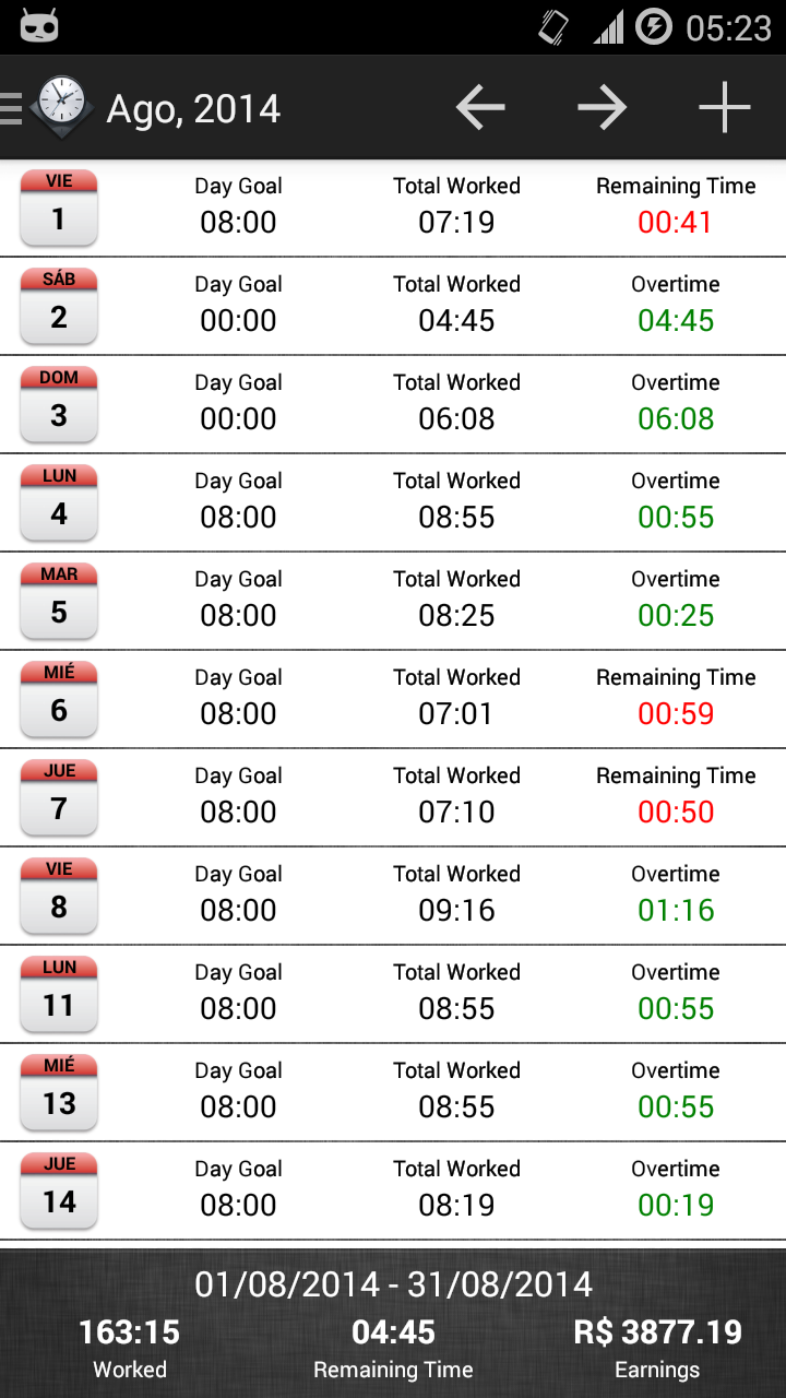 TimeTracker WorkClock+ Pro Screen 3