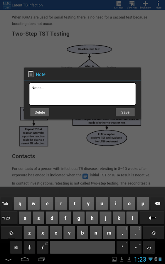   CDC LTBI – posnetek zaslona 