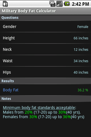 Army Body Fat Calculator