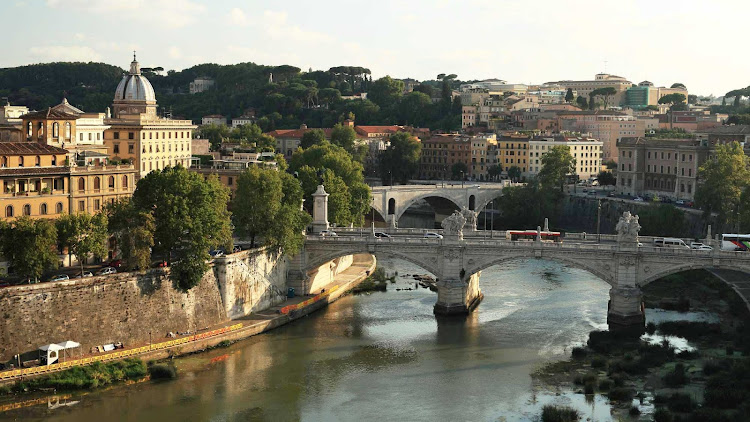 The Tiber River in Rome at sunset.