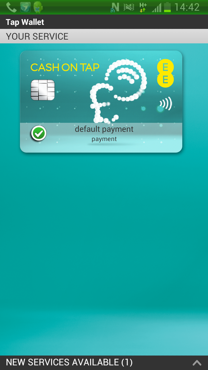 EE Tap Wallet - Cash on Tap Screen 1