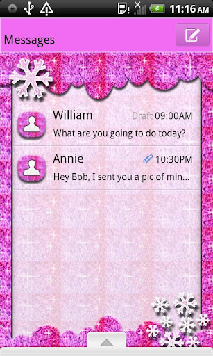 GO SMS THEME GlitterPnkSnwFlk