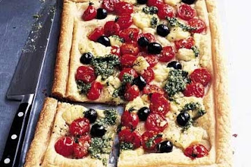 Cheese, tomato & pesto tart