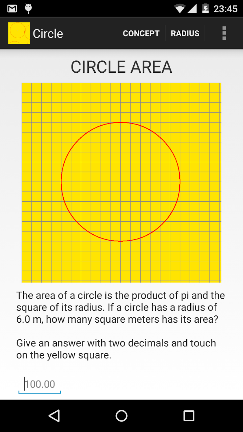 CIRCLE, CIRCUMFERENCE AND AREA Screen 2