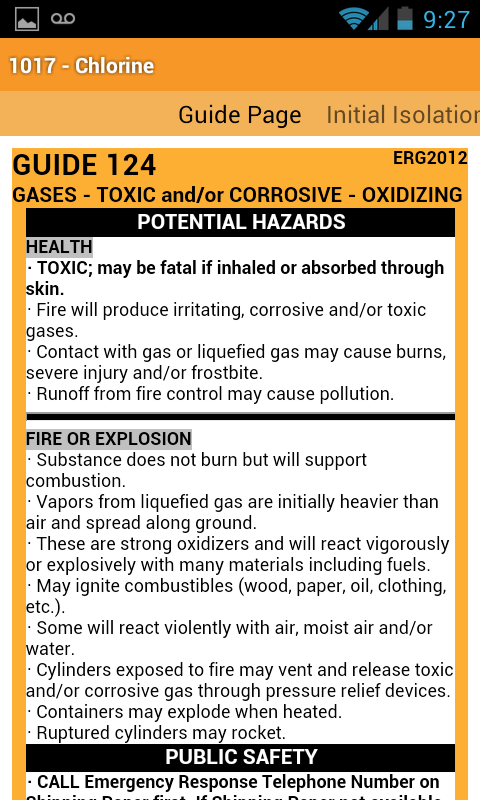 Hazmat driver' s erg responsibilities chart