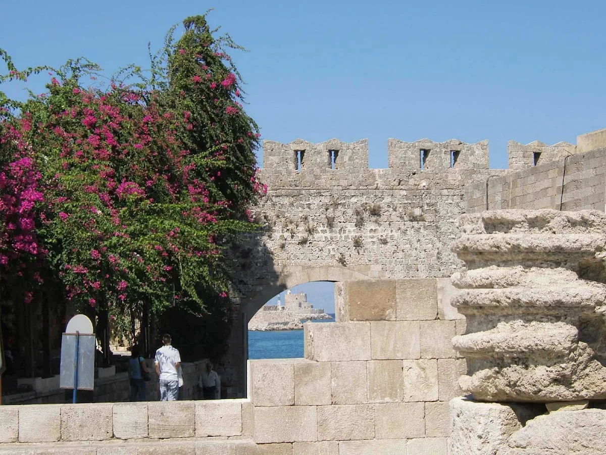 wall-old-city-rhodes-greece - Looking through the wall of the Old City on the Greek island of Rhodes.