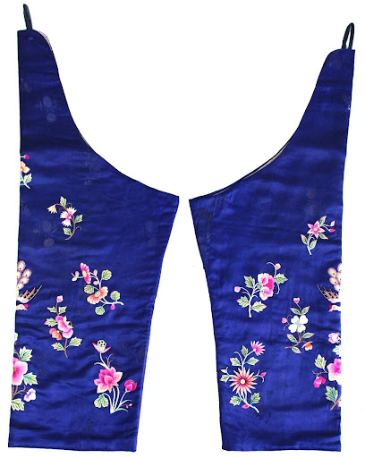 Blue Satin Lined Crotchless Trousers with Patterns of Phoenix and Flowers Details