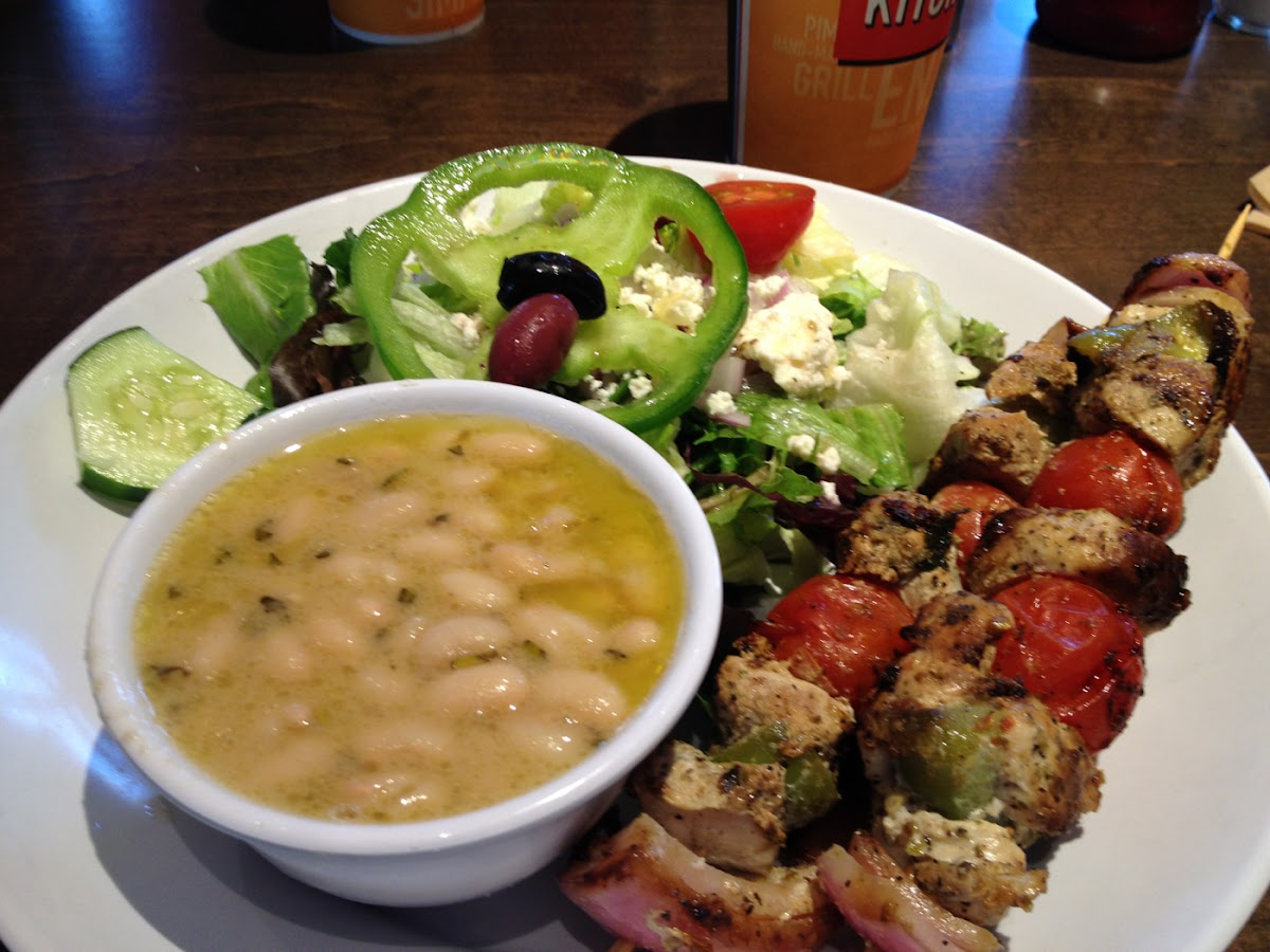 Chicken skewers with white beans and Greek salad- soo good!!