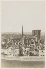 Noordelijke zijde van de Cathédrale Notre-Dame in Parijs, gezien vanuit een hoog standpunt