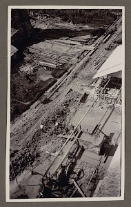 Houtopslag en apparatuur, van bovenaf gezien