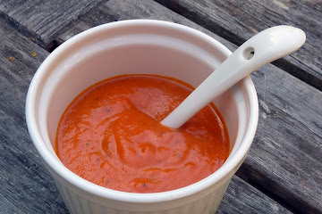 Roasted Red Pepper Sauce (or Soup!) with Creme Fraiche, Lime and Cumin