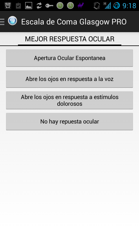 Android application Glasgow Coma Scale screenshort
