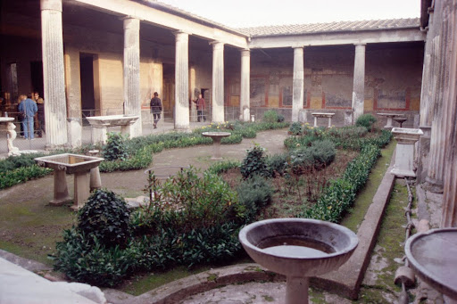 Pompeii Ancient City, Peristyle surrounding interior garden courtyard in the House of the Silver Wedding Anniversary, 1999
