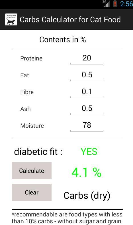 Carbs Calculator for Cat Food Screen 2