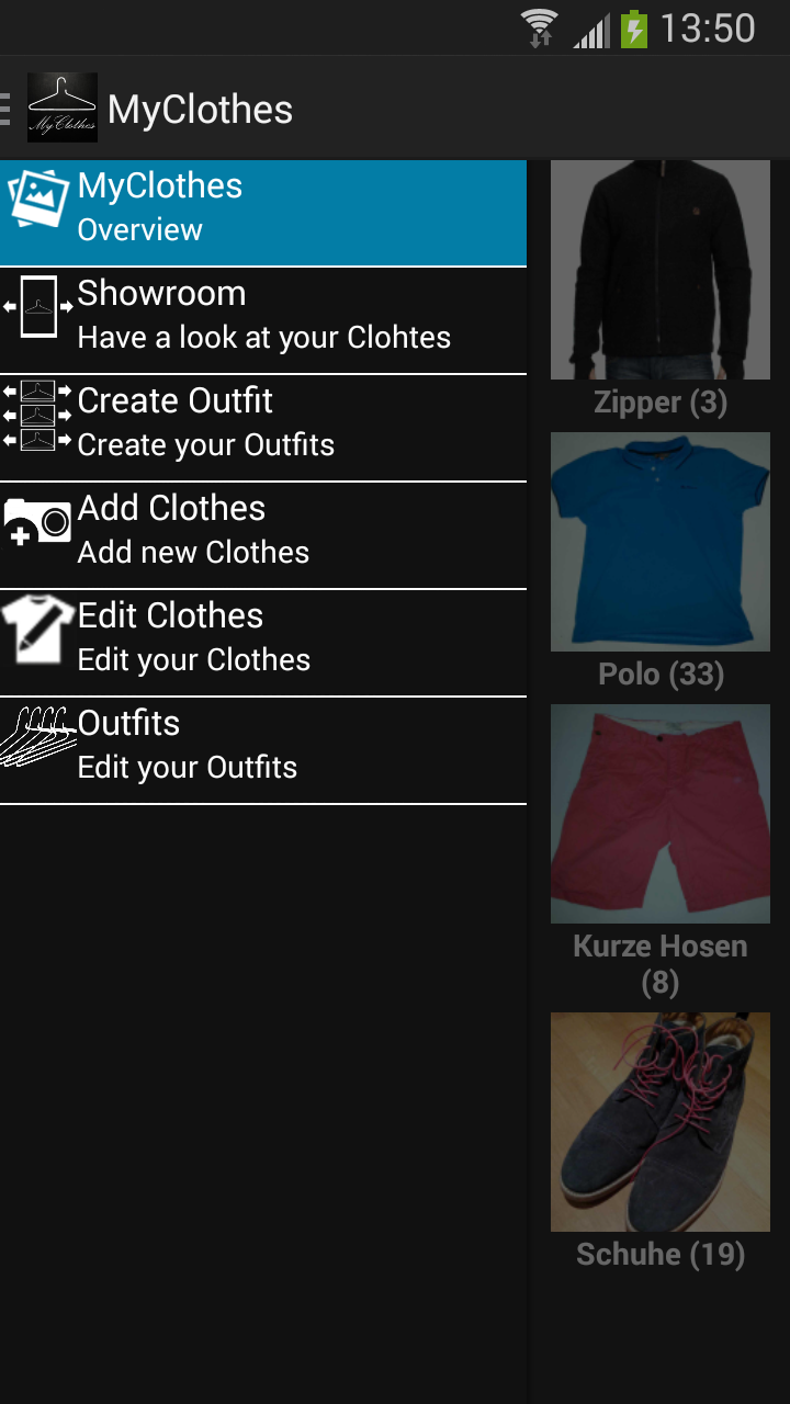 MyClothes (mobile wardrobe) Screen 1