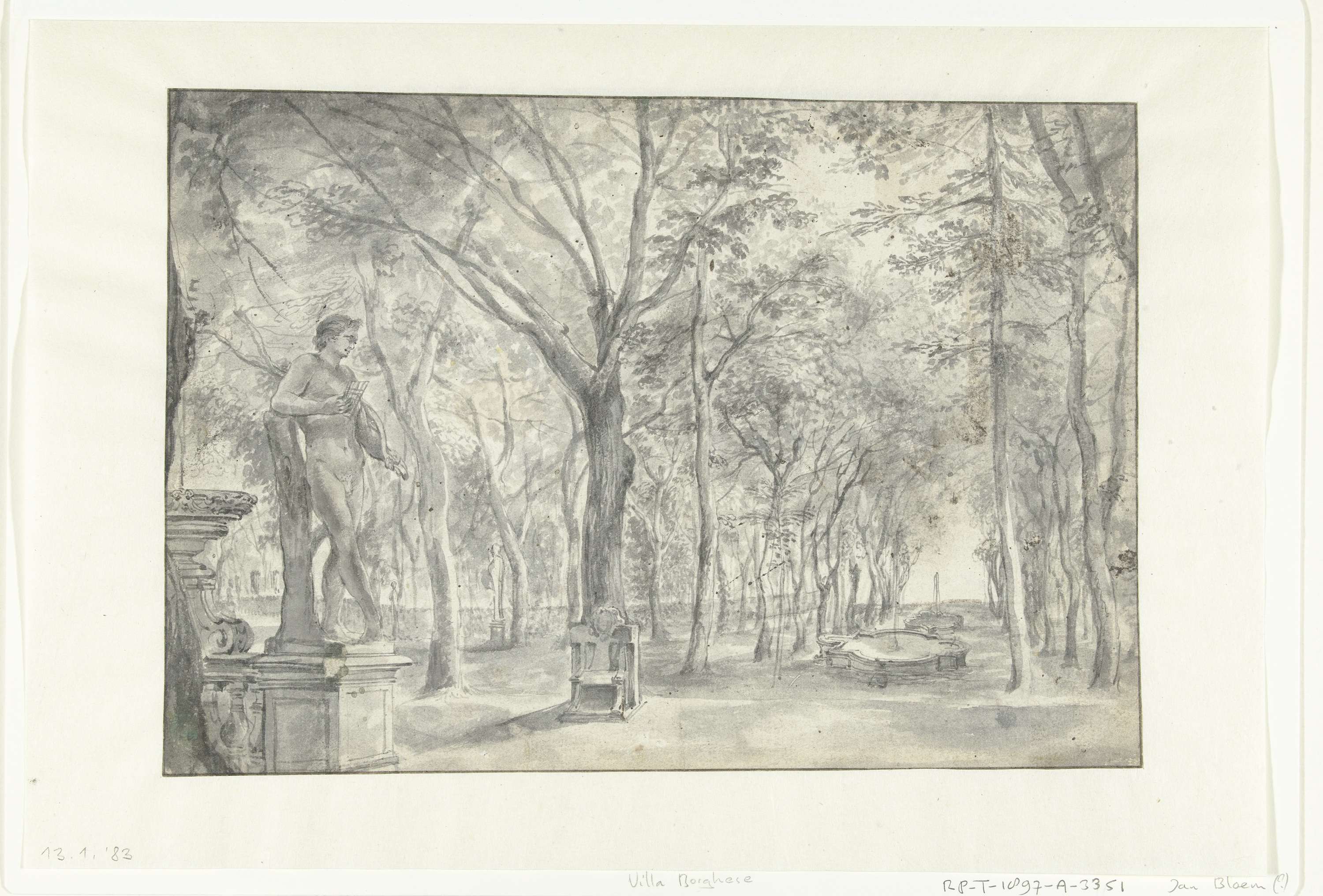Gezicht op een Italiaanse tuin (Villa Borghese?)