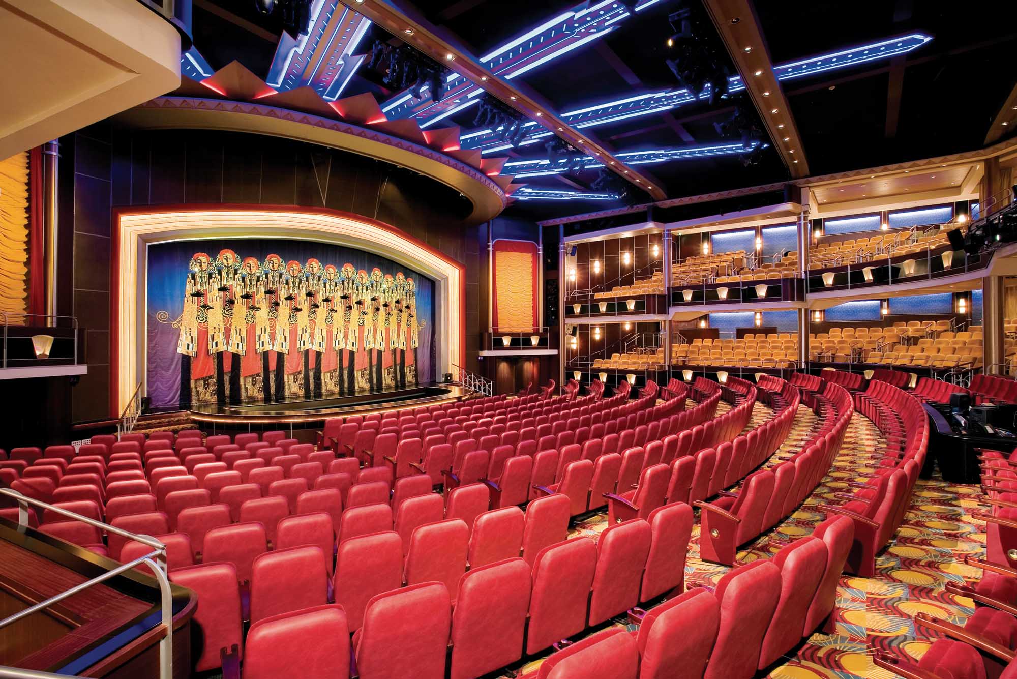 Freedom of the Seas' multi-level Arcadia Theater features contemporary musical productions, drama, cabaret and other nightly entertainment.