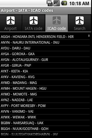 Android application Airport codes PRO screenshort
