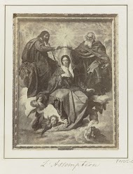 Fotoreproductie van een schilderij door Velázquez, voorstellend de kroning van Maria