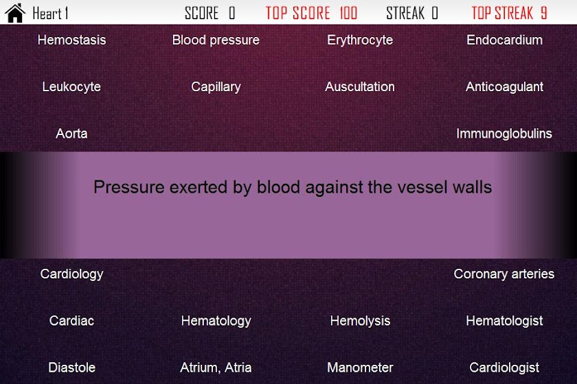 Medical Terminology Quiz Screen 1