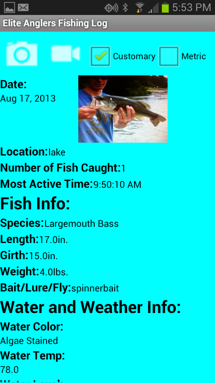 Elite Anglers Fishing Log Screen 2