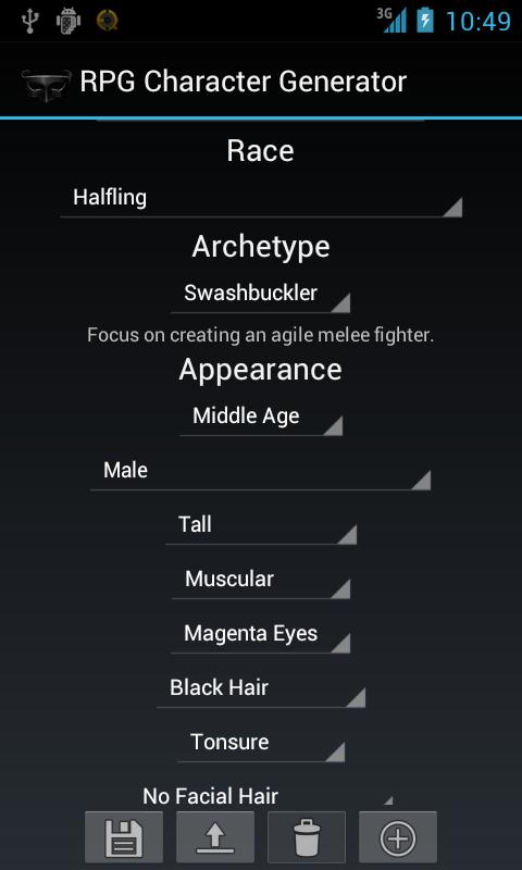 RPG Character Generator Prem. Screen 1