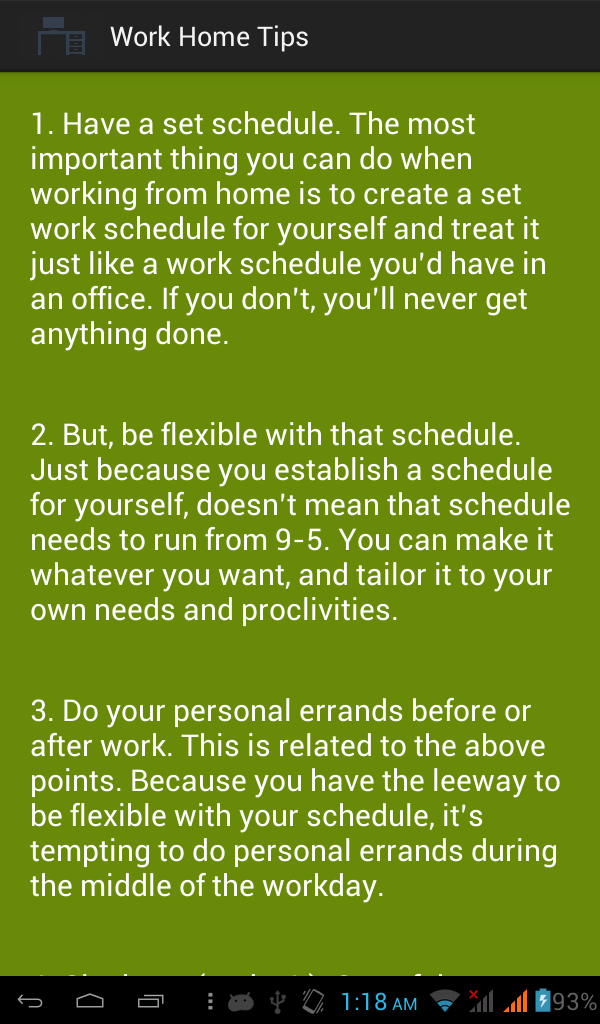 Work Home Tips Screen 2