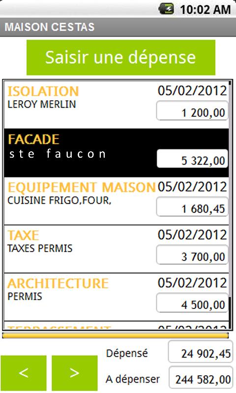 Gérer les dépenses de travaux Screen 3