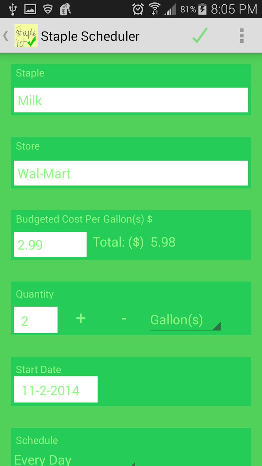 Staple List Screen 3