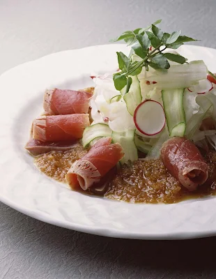 While dining on a Crystal cruise liner, try the Nobu Sashimi Salad for a delicious way to start your meal.