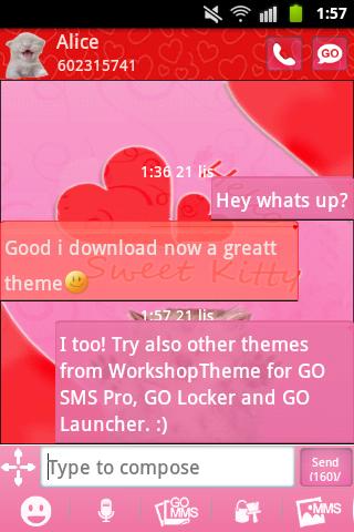 GO SMS Pink Theme Kitty